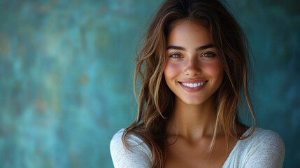 Poster - young latina woman in portrait,crossed arms,a cheerful smile beautiful woman looking at camera,her arms crossed generative ai