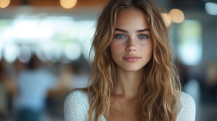 Poster - young woman feeling uncomfortable among people indoors