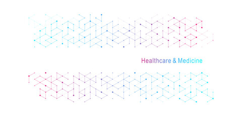 Poster - Modern health care or medical background design. Health care innovation concept. Horizontal header web banner. Abstract geometric background with hexagon shapes for medicine, science, chemistry.