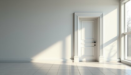 Poster - Minimalist room with open door and sunlight streaming in  
