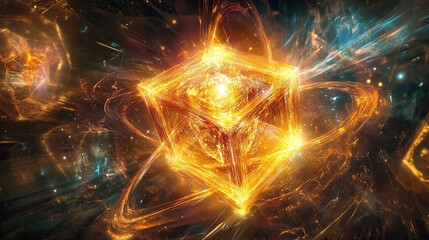 Poster - a central glowing cube encased within layers of translucent