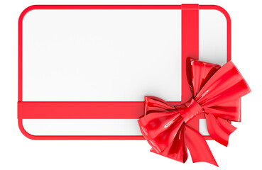 Poster - blank gift card or greeting with red ribbon and bow, 3d rendering isolated on transparent background