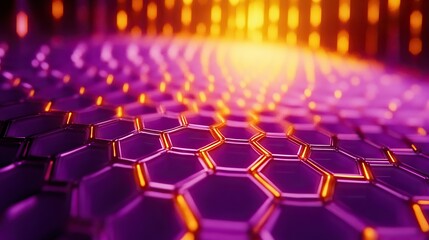 Poster - a honeycomb-like network of glowing circular grids fading into an abstract void illuminated with neo