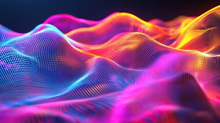 Poster - a layered hologram-like wave pattern resembling fields of light
