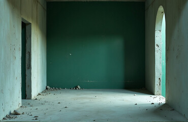 Poster - Rough Textured Concrete Walls With A Backdrop Of Dark, Muted Colors Like Black Jade And Emerald Green Evoke A Sense Of Abandon.