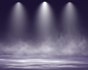 Aufkleber - Realistic spotlight stage with fog, dramatic lighting, empty scene, transparent effect, and atmospheric smoke.