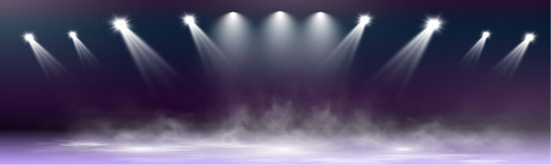 Aufkleber - Realistic spotlight stage with fog, dramatic lighting, empty scene, transparent effect, and atmospheric smoke.