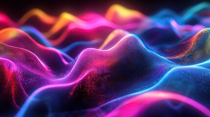 Poster - a layered hologram-like wave pattern resembling fields of light