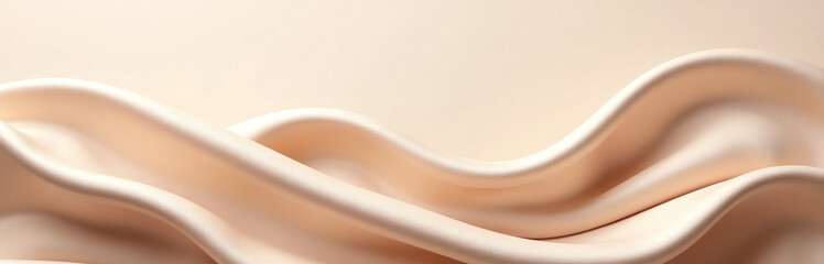 Poster - Soft Wavy Folds In Beige And Light Brown Satin Fabric Create A Beautiful Abstract Background For Wedding, Anniversary, Or Love Designs.