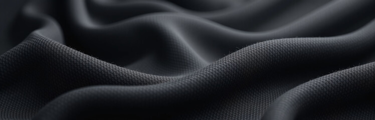 Aufkleber - Textured Black And Dark Gray Fabrics Dominate A Wide Panoramic Background With Ample Copy Space For Creative Designs.