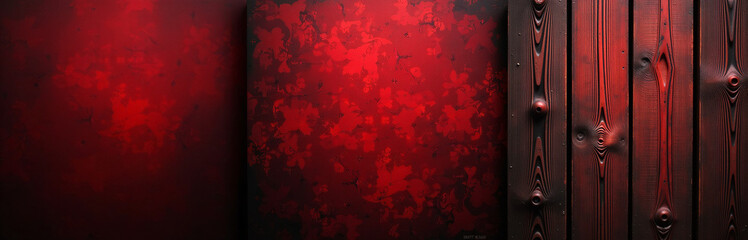 Poster - The Backgrounds Are A Dark Abstract Red Tone, A Red And Black Grunge Texture, And An Aged Wooden Tone With Reddish Hue.