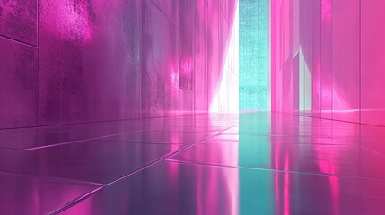 Poster - a prism of refracted glowing light cascading in waves onto angular reflective panels