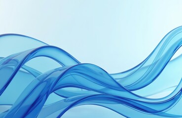 Poster - Blue abstract curved glass background, 3d rendering. Transparent waves flow smoothly. Digital art design with curved lines, blue shapes, artistic wavy texture. Suitable for modern, creative projects.