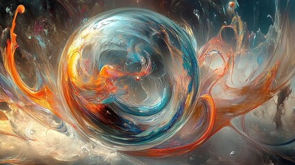Poster - a pulsating orb constructed of transparent liquid-like energy with vibrant tendrils flowing dynamica