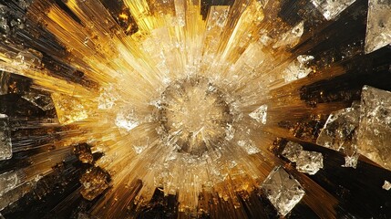 Poster - a radial burst of high-contrast glowing shapes resembling art-deco sunbursts