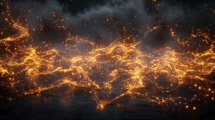 Poster - A tangled mesh of glowing wires with electric sparks radiating through them