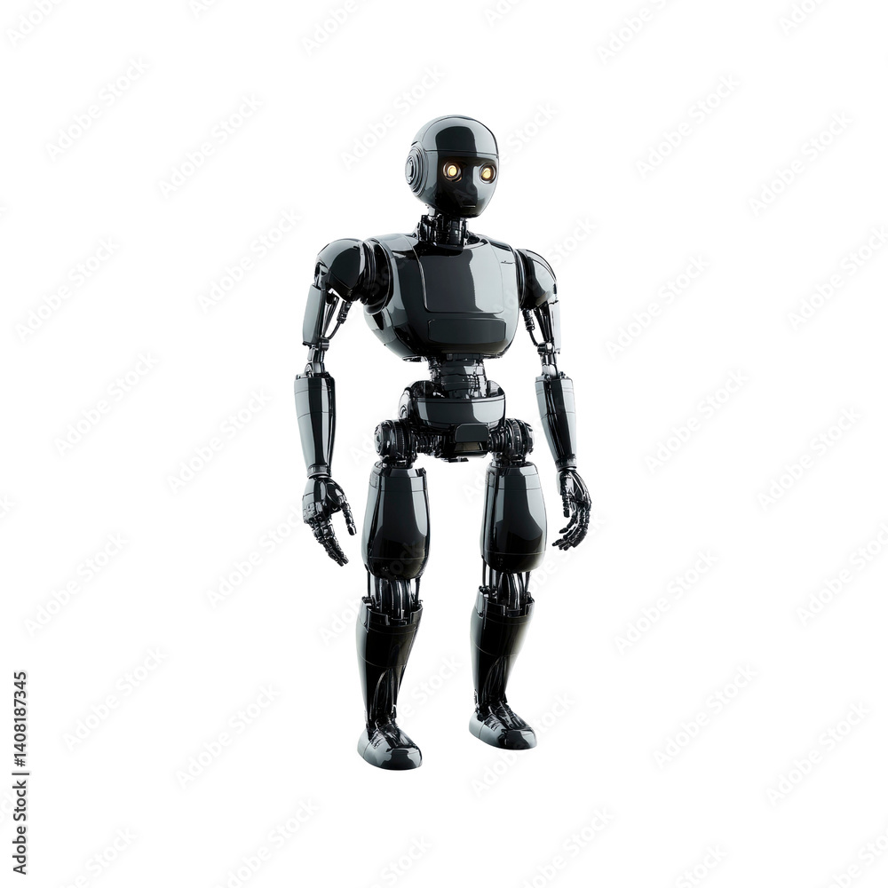 Futuristic Black Robot, Advanced AI, Artificial Intelligence, 3D Render