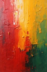 Poster - Abstract oil painting on canvas. Red orange yellow green colors palette. Grunge texture art with brush strokes, splatters. Modern art design for creative projects and background.