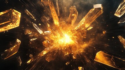 Poster - An explosion of fractured crystalline shards radiating golden beams of light