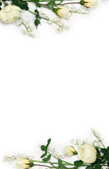 Wall Mural - flowers white small roses, white flowers lily of the valley ( convallaria majalis ) on a white backg