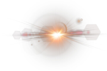Wall Mural - Golden flare light glistens smoothly on transparent PNG layer. Star light shines in perfect circular sparkle motion. Sun flush fades softly with warm yellow tones. Glowing light overlays