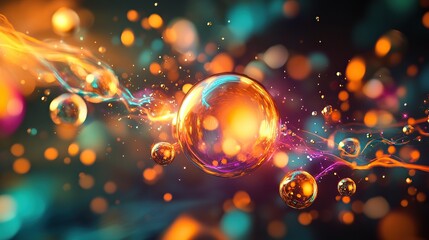 Leinwandbilder - Brightly illuminated liquid orbs colliding mid-air