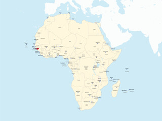  Detailed national location map of GUINEA-BISSAU within the great continent of Africa