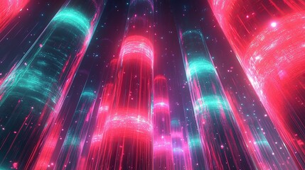 Leinwandbilder - Cylindrical towers made of glowing glass-like patterns