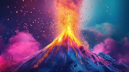 Leinwandbilder - Eruptions of digital particles forming a volcano-like composition
