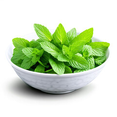 Wall Mural - mint leaves in a bowl isolated on transparent background