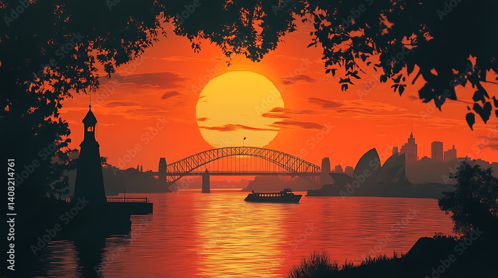 Beautiful sunset landscape over Sydney Harbour with Opera House and ...