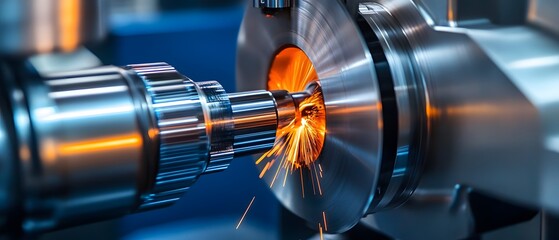 Poster - Close-up view of a precision machining process, showcasing a high-speed tool in action