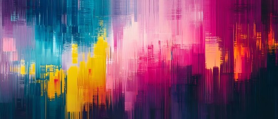 Poster - A vibrant and abstract digital art piece featuring dynamic brush strokes in shades of blue, pink, and yellow. Perfect for artistic projects, backgrounds, and creative designs.