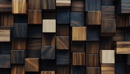 Poster - A stunning arrangement of wooden blocks showcasing diverse textures and colors. Perfect for backgrounds, design projects, or artistic inspiration, with rich organic aesthetics.