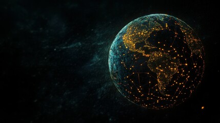 Leinwandbilder - Digital illustration of Earth with glowing network connections in a futuristic global technology concept