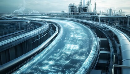 Poster - A futuristic industrial landscape showcasing advanced technology and innovation