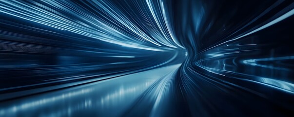 Poster - A dynamic abstract image showcasing vibrant blue light trails in motion, representing speed and innovation