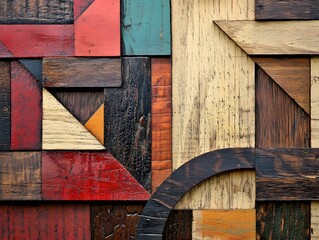 Poster - A colorful abstract wood pattern showcasing diverse textures and shapes. Ideal for artistic designs, backgrounds, and creative projects.