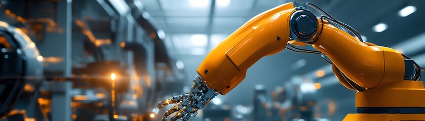 Poster - a close-up view of a robotic arm in a modern industrial setting, showcasing advanced technology and 