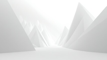 Fototapete - Empty Long Light Corridor. Modern white background. Futuristic Sci-Fi Triangle Tunnel. Minimal technology style scene, abstract leading lights white backgrounds.