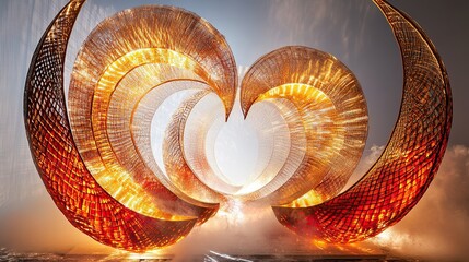 Leinwandbilder - Interlocking crescent-shaped glowing patterns radiating bright red and golden energy