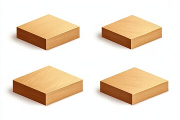 Poster - Four isometric wood blocks arranged on a white surface in a clean studio setting for product display
