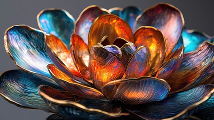 Poster - ntricate patterns of shimmering metallic petals forming a vivid glowing flower