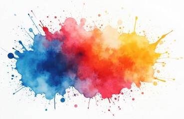 Aufkleber - Abstract watercolor splash vibrant color mix on white. Blue red orange yellow pink hues in dynamic art. Design print illustration pattern texture, artistic background for creative projects.