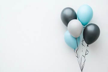 Poster - A bunch of balloons in shades of blue grey and white against a plain white background in a studio shot
