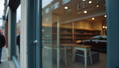 Poster - Modern interior of a cafe viewed through a glass door  