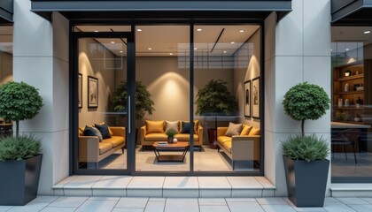 Poster - Modern living room interior design with cozy furniture  