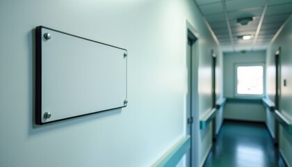 Poster - Hospital corridor with blank signage on the wall  