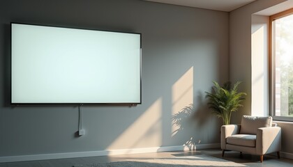 Poster - Modern living room with projector screen and natural light  