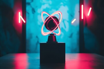 Poster - Abstract Neon Sphere with Orbital Light Trails in a Dark Cyberpunk Setting